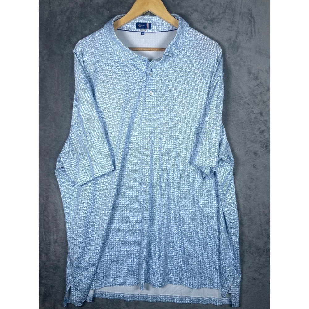 Stitch Golf Polo Shirt Mens 2XL Blue White Geometric Performance Stretch